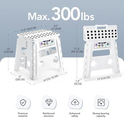 Delxo Folding Step Stool 13 Inch,300 Lbs Step Stool for Adults White - color: White, size: 13 Inch