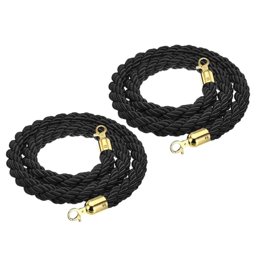 PATIKIL Stanchion Rope, 2 Pack 1.5m/5Ft Barrier Rope Twisted Post Ropes with Snap Hooks for Posts Stands Queue Divider Crowd Control of Hotel, Black Golden - color: Black/Golden