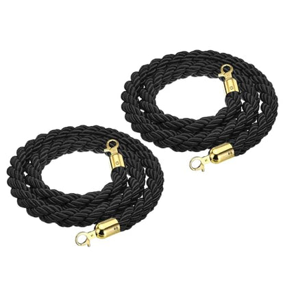 PATIKIL Stanchion Rope, 2 Pack 1.5m/5Ft Barrier Rope Twisted Post Ropes with Snap Hooks for Posts Stands Queue Divider Crowd Control of Hotel, Black Golden - color: Black/Golden