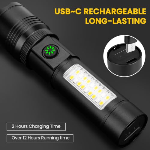 Flashlight Rechargeable Flashlights High Lumens, 99,000 LM Bright LED Flashlight Powered Flash Light, USB Rechargeable Flashlights & Waterproof Handheld Flash lights for Home Camping Hiking(2 Pack)