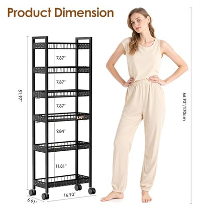 6 Tier Slim Storage Cart, Narrow Rolling Cart with Wheels, 6in(W) - color: Black, size: 6 Tier(6 in)