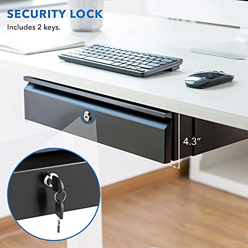 Mount-It! Locking Under Desk Pull-Out Drawer, Steel, 11 lb Capacity, 2 Keys - size: Lockable