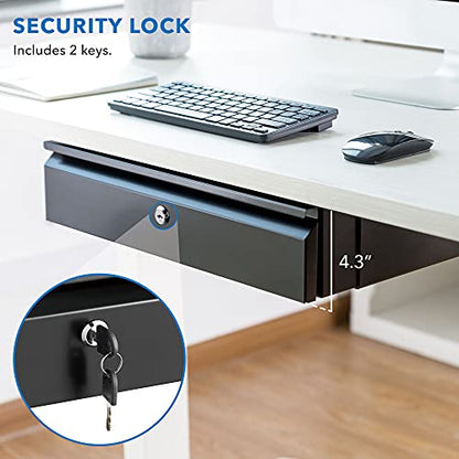 Mount-It! Locking Under Desk Pull-Out Drawer, Steel, 11 lb Capacity, 2 Keys - size: Lockable