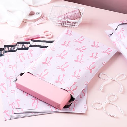 RUSPEPA 100 Pcs Pink Bow Poly Mailer, Coquette Bowknot Waterproof Shipping Mailers, Heavy Duty Self Adhesive Shipping Bags for Large Mailing Envelopes Bulk Tear Resistant Packaging, 10 x 13 Inches - color: Pink Bow, size: 10 x 13 Inches