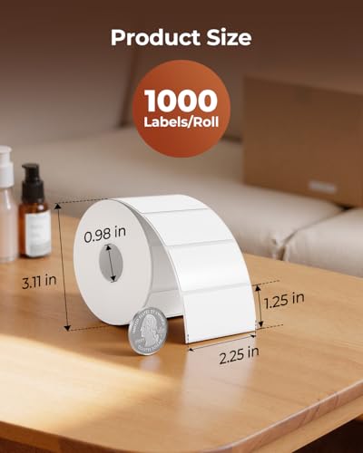 MUNBYN 2.25x1.25 Thermal Labels, 1000 Sheets/Roll, White - color: White, size: 2.25" x 1.25"