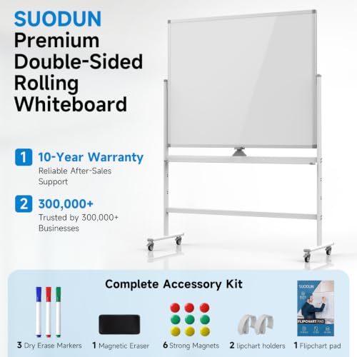 Mobile Rolling Whiteboard on Wheels 60"x 48" Double-Sided Magnetic - color: White, size: 60X48