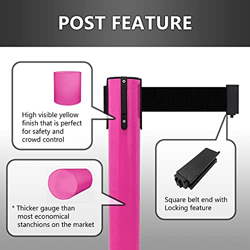 VIP Crowd Control Retractable Belt Stanchion Queue Safety Barrier Set, 36" Ht, 78" Belt (2 M.Pink Posts Blue Belt) - color: 2 M.Pink Posts Blue Belt
