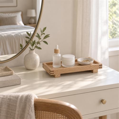 Bathroom Counter Tray Wooden Riser Display Kitchen Soap Holder, Brown - color: Brown, size: 9.4" x 4.7" x 1.7"