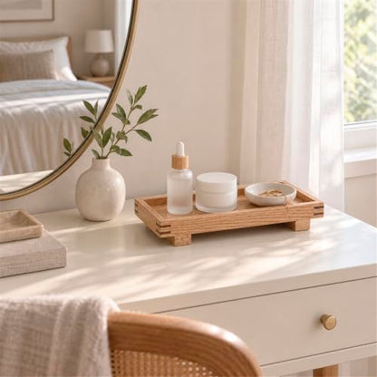 Bathroom Counter Tray Wooden Riser Display Kitchen Soap Holder, Brown - color: Brown, size: 9.4" x 4.7" x 1.7"
