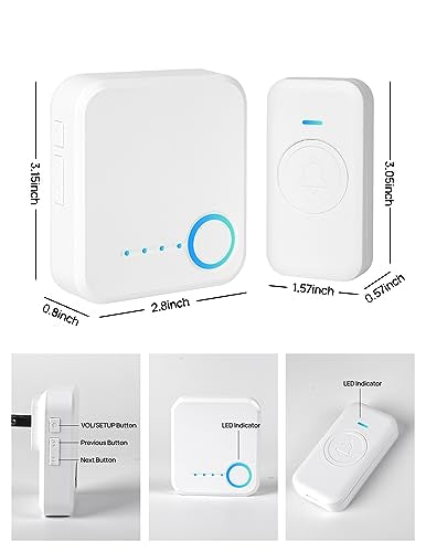 Wireless Doorbell 1000ft Range, Loud Waterproof Door Bell with 60 Melodies - color: White-‎1 Receiver +1 Push Button