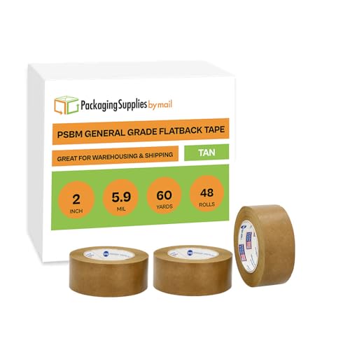 PSBM General Grade Flatback Carton Sealing Tape, 48 Rolls 5.9 Mil 2 Inch 60 Yards Per Roll, Kraft Paper Water Activated Tapes for Packaging, Shipping & Moving - size: 2 Inch x 60 Yards, style: 48 Rolls