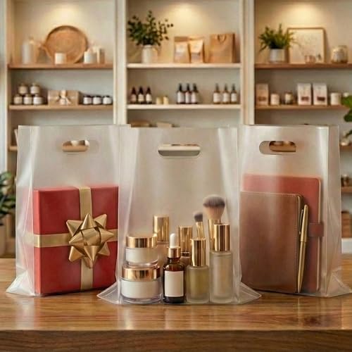 100 Frosted Clear Plastic Bags With Handles 9x12 Merchandise Bags - color: Frosted Clear