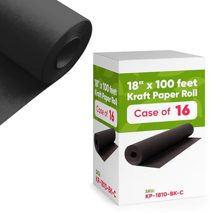 18" x 1200" (100 ft) Black Kraft Paper (Case of 16 Rolls), Made in USA - color: Black, style: Bulk Case - 1 Color