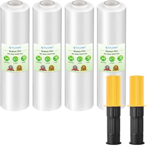 TICONN Stretch Wrap Roll, 15 in x 1000 ft Plastic Wrap for Moving Furniture - style: 15''-4PK