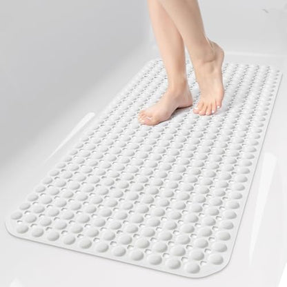 OTHWAY Bath Tub Shower Mat Non Slip, Bathtub Floor Liner Mats for Inside Shower Bathroom, Suction Cups and Drain Holes for Feet Scrubbing, Machine Washable, Soft on Feet, 35x16 Inch, White - color: White