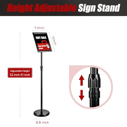 1Pack Sign Holder Stand-8.5x11 inch，Adjustable Sign Stands For Display，Heavy Duty Floor Standing Sign Holder Stand Aluminum for Retail Store，Museum，Volunteer Cctivities（Black） - size: 8.5*11inches（1Pack）