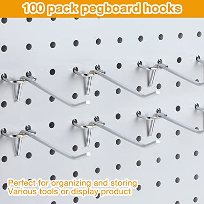 Funrous 100 Pack 4 Inch Stainless Steel Hooks for Pegboard, Silver - size: 4 Inch
