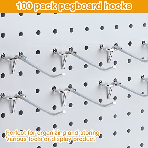 Funrous 100 Pack 4 Inch Stainless Steel Hooks for Pegboard, Silver - size: 4 Inch