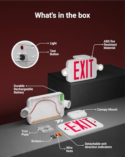 Sunco Red Exit Signs with LED Emergency Lights & Backup Battery