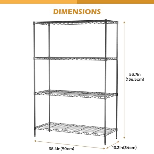 4 Tier Metal Shelving Unit, 35.4 x 13.3 x 53.7 Wire Rack - color: Black, size: 13.3"D x 35.4"W x 53.7"H