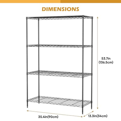 4 Tier Metal Shelving Unit, 35.4 x 13.3 x 53.7 Wire Rack - color: Black, size: 13.3"D x 35.4"W x 53.7"H