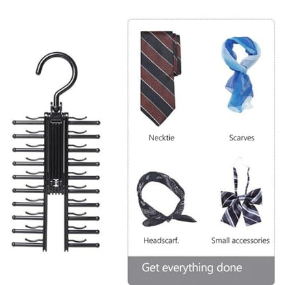360° Rotating 20 Rows Tie Rack Organizer Space-Saving Closet Storage with Non-Slip Clips Hanger Hook for Tie Scarf Belt Display