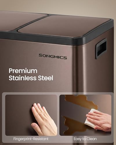 SONGMICS Trash Can, 2 x 8 Gallon (2 x 30 L) Double Compartment - color: Brown, size: 2 x 8 Gal.
