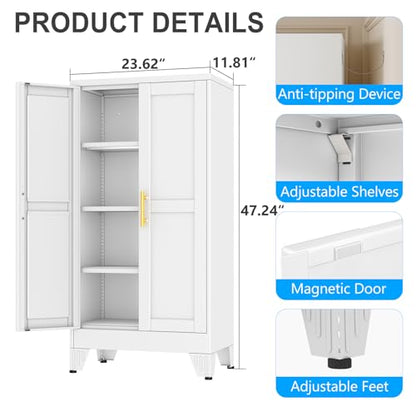 pozdeg 47.24" White Steel Tall Garage Storage Cabinet - color: White, size: 11.81"D x 23.62"W x 47.24"H