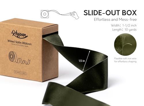 Keypan Moss Green Satin Ribbon Double-Faced Wired 1-1/2 Inch x 10 Yards - color: Moss Green, size: 1-1/2"