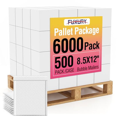 Fuxury Bubble Mailers 8.5x12" White Padded Envelopes 6000 Pack Bulk Pallet - color: White, size: 8.5x12" 6000PC