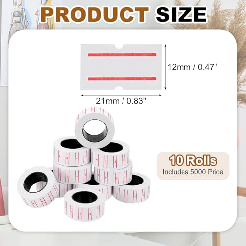PATIKIL Pricing Labels Price Gun Labels Self-Adhesive 10 Rolls 5000pcs - color: White-red