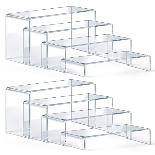 Acrylic Display Risers, 8 Pack Clear Acrylic Stands, 4 Sizes