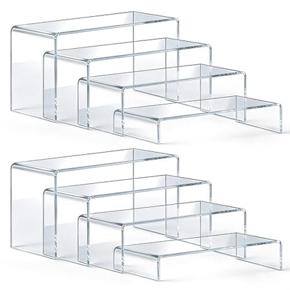 Acrylic Display Risers, 8 Pack Clear Acrylic Stands, 4 Sizes