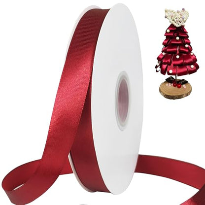 7/8in Polyester Wine Red Satin Ribbon 100Yds Wedding Craft Gift Wrap - color: Wine Red, size: 100Yards
