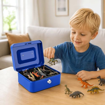 Jssmst Locking Medium Steel Cash Box with Money Tray,Lock Box,Blue - color: Blue, size: M(7.87")