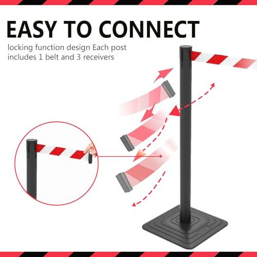 4 Pack Crowd Control Stanchions with 10FT Red White Striped Belt - color: RED WHITE STRIPED BELT