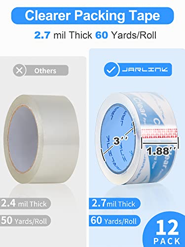 JARLINK 12 Rolls Ultra Clear Packing Tape - size: 1.88in x 60yd, 2.7mil Thickness