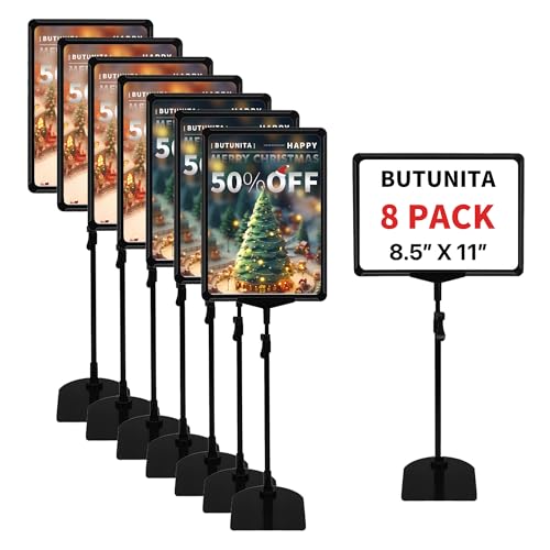 Sign Holder Stand 8.5x11 Inch for Floor Table, Adjustable Tabletop Sign Holder Floor Poster Stand, Vertical & Horizontal View (Black,8Pcs) - size: 8.5"x11"-8Pcs