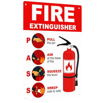 Fire Extinguisher Use Instructions PASS Technique Metal Sign, 8X12 Inch, Aluminum, Safety Instruction Wall Decor for Home, Office, Workshop, Public Buildings
