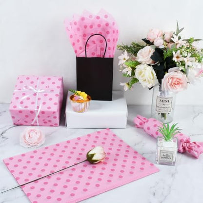 BEISHIDA Pink Tissue Paper Bulk, Polka Dot Wrapping Tissue Paper for Gift Bags, 14 x 20 Inch Gift Wrap for Girls Party Princess Party Baby Birthday DIY Crafts,50 Sheets - color: dot50-hpink