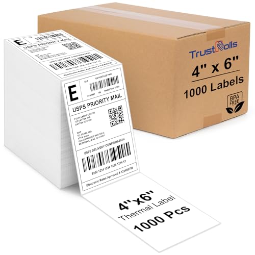 4x6 Thermal Labels Direct Thermal Shipping Labels, 1000 Labels Per Pack, BPA-Free, Compatible with Most Thermal Printers for Logistics & Packaging