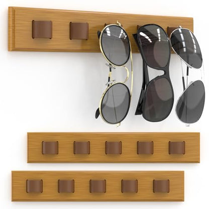 Durmmur Wooden Sunglass Organizer, Wall Mount/3M Adhesive Sunglasses Holder - color: Wood Color