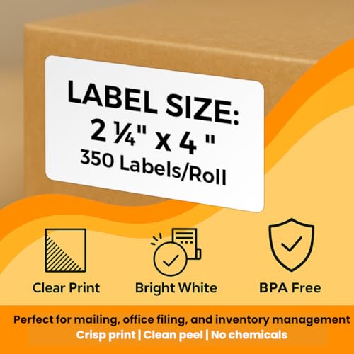2.25" x 4" Waterproof Thermal Shipping Labels, 12 Rolls, 1" Core - size: 2.25" x 4"-12 Rolls ( 4200 Labels )