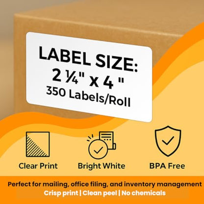 2.25" x 4" Waterproof Thermal Shipping Labels, 12 Rolls, 1" Core - size: 2.25" x 4"-12 Rolls ( 4200 Labels )