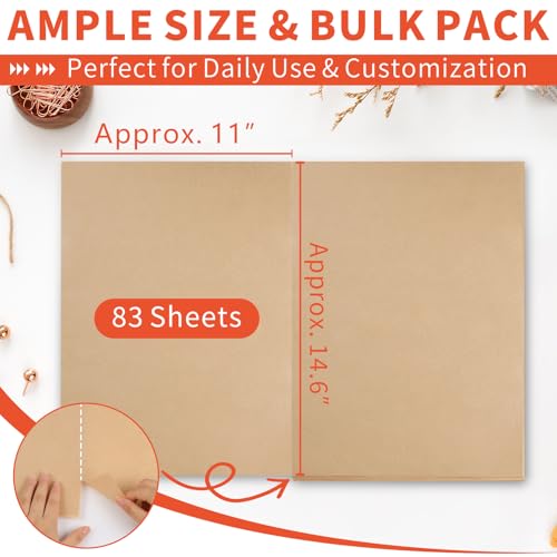 Kraft Paper Sheets, 83 PCS Packing Paper Sheets, 14.5" x 11" Sheet Size Craft Paper, Durable Packing Paper, Foldable Shipping Paper for Shipping, Packaging, DIY, Moving(Brown)