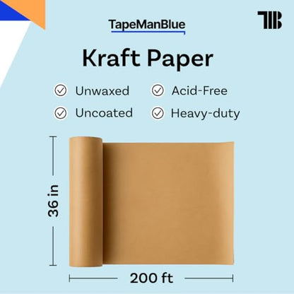 Kraft Paper Roll, 36" x 2400" (200'), Made in USA, 30 lb. Roll of Brown Paper for Banner, Poster, Crafts, Bulletin Board Backing, Kraft Table Cloth, Brown Construction for Shipping and Gift Wrapping - size: 36 inch x 200 feet