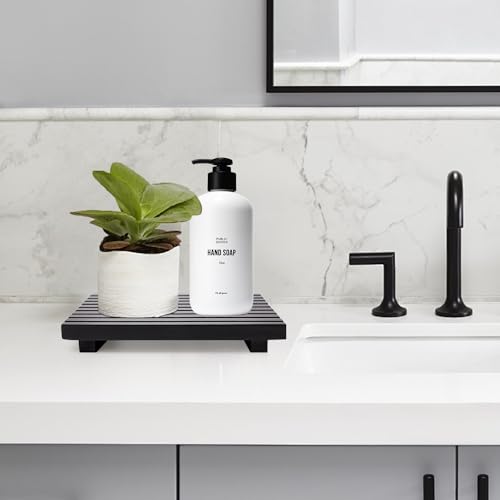 Bathroom Counter Trays Organizer Wooden Display Pedestal Kitchen Soap Dish - color: Black, size: 10x6 inch