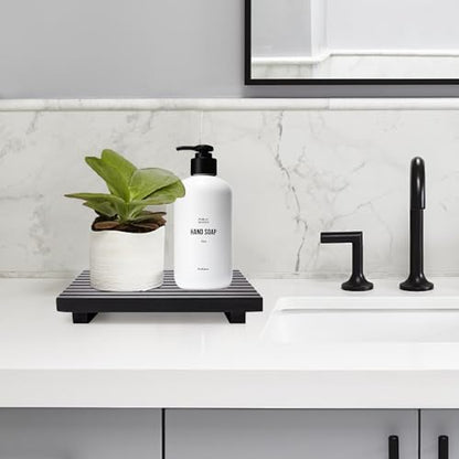 Bathroom Counter Trays Organizer Wooden Display Pedestal Kitchen Soap Dish - color: Black, size: 10x6 inch