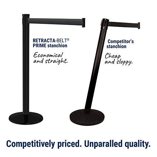 Commercial-Grade Stanchion 2-Pack by Visiontron – RETRACTA-Belt Prime (Model P100PS1) 10’ Retractable Belt Barrier - Heavy Base Crowd Control Barrier (Polished Stainless Steel w/Yellow Belt) - color: Polished Stainless Steel Post w/ Yellow Belt