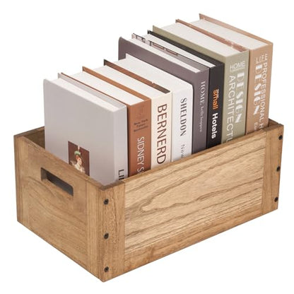 KIRIGEN Stackable Wood Storage Cube with Handles, Open Cubby Bin, Brown - color: Dark Brown, size: M/14.2*9.1*6(C15)